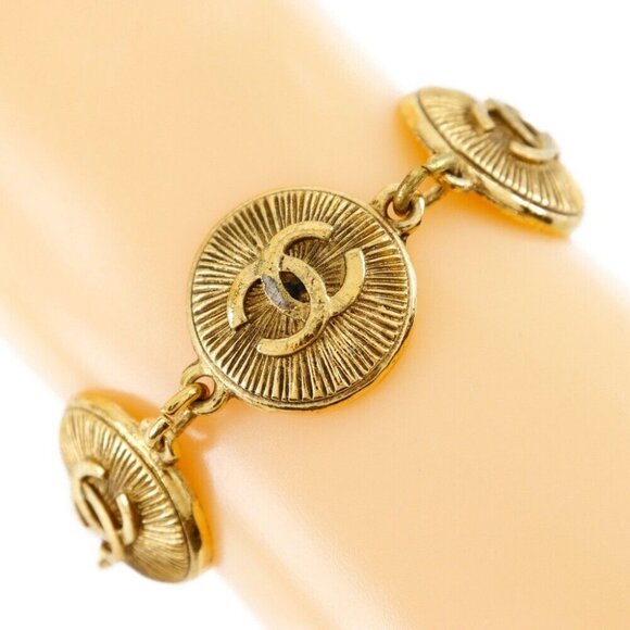 CHANEL COCO Mark Bracelet 31 RUE CAMBON vintage Plated Gold 40g Women - Picture 1 of 13
